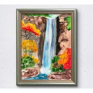 WS original waterfall impressionism painting 14X11 canvas acrylic modern art
